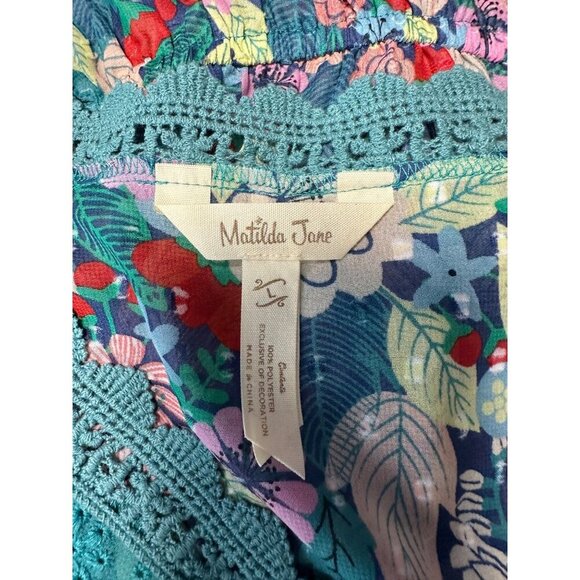 Matilda Jane Kookaburra Floral Print Crochet Trim Peasant Top Size L - Picture 6 of 8